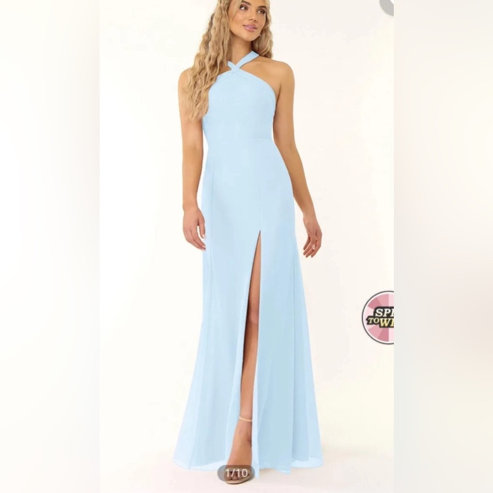 Azazie Rue bridesmaids dress in sky blue